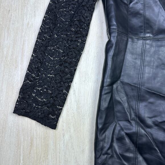 Free People Black Faux Leather Lace Long Sleeve Colleen Bodycon Mini Dress Small - Picture 6 of 16